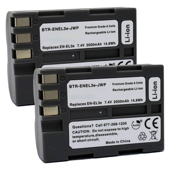 Replacement for Nikon EN-EL3e Battery (2-Pack, 2000mAh)
