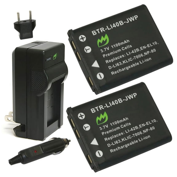 Replacement for Olympus LI-42B Battery (2-Pack, 1100mAh) and Charger