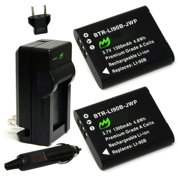 Replacement for Olympus LI-92B Battery (2-Pack, 1300mAh) and Charger