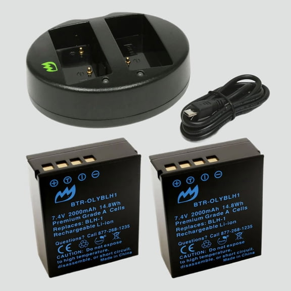 Replacement for Olympus OM-D E-M1X Battery (2-Pack, 2000mAh) and Dual Charger