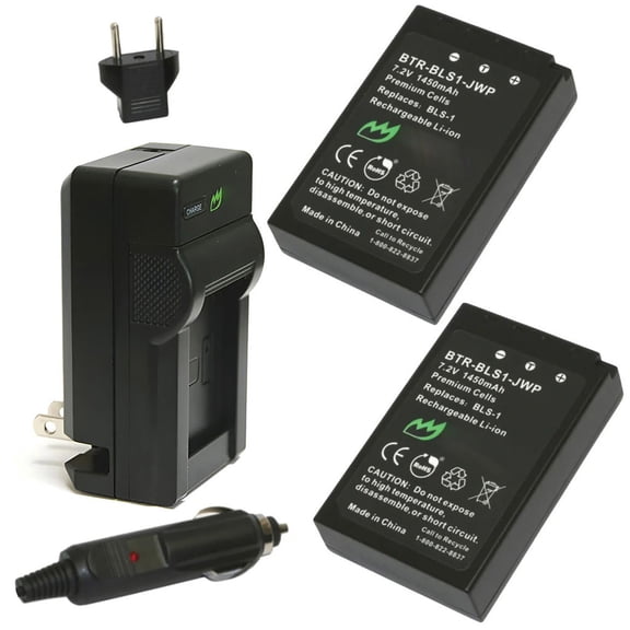 Replacement for Olympus PEN E-P1 Battery (2-Pack, 1450mAh) and Charger with Car Adapter
