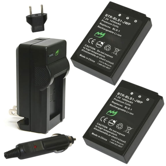 Replacement for Olympus PEN E-P2 Battery (2-Pack, 1450mAh) and Charger