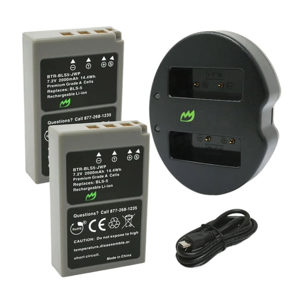 Replacement for Olympus PEN E-P2 Battery (2-Pack, 2000mAh) and Dual Charger