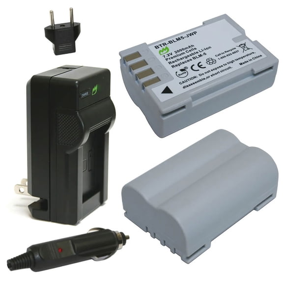 Replacement for Olympus BLM-1 Battery (2-Pack, 2000mAh) and Charger