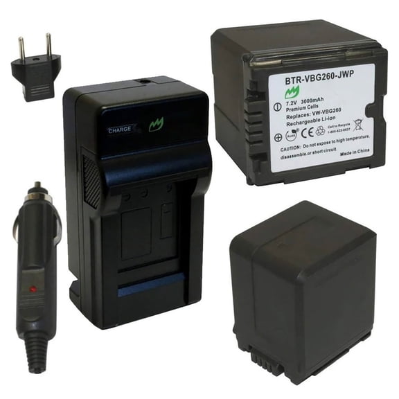 Replacement for Panasonic AG-HMC150 Battery (2-Pack, 3000mAh) and Charger with Car Adapter