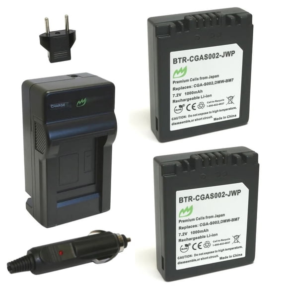 Replacement for Panasonic DMC-FZ20 Battery (2-Pack, 1000mAh) and Charger with Car Adapter