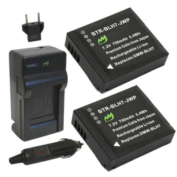 Replacement for Panasonic DMC-LX10 Battery (2-Pack, 750mAh) and Charger with Car Adapter