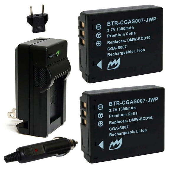 Replacement for Panasonic DMC-TZ3 Battery (2-Pack, 1300mAh) and Charger with Car Adapter