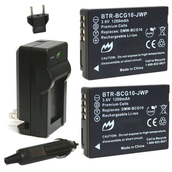 Replacement for Panasonic DMW-BCG10E Battery (2-Pack, 1200mAh) and Charger