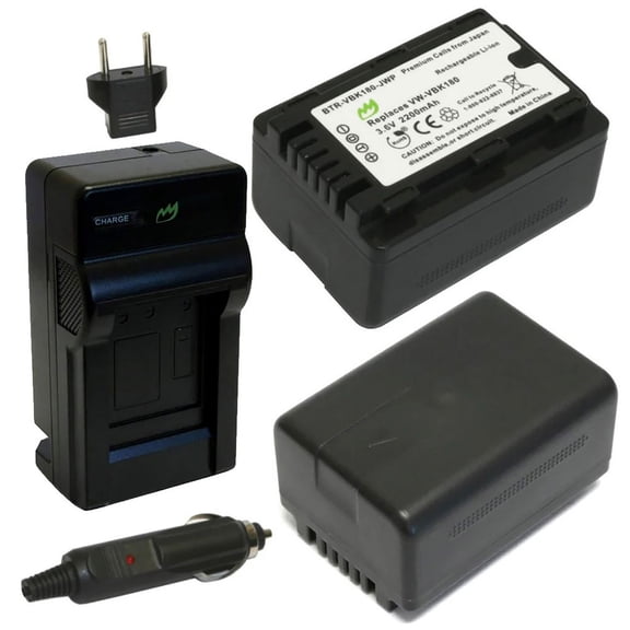 Replacement for Panasonic HC-V500 Battery (2-Pack, 2200mAh) and Charger