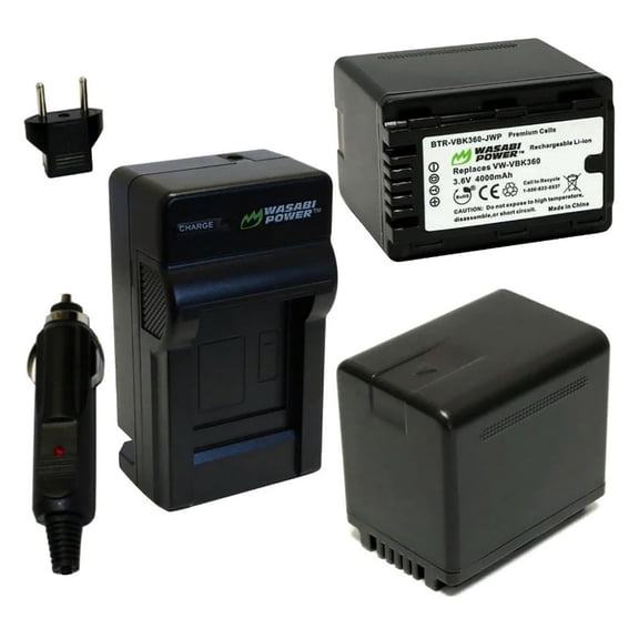 Replacement for Panasonic HC-V500 Battery (2-Pack, 4000mAh) and Charger