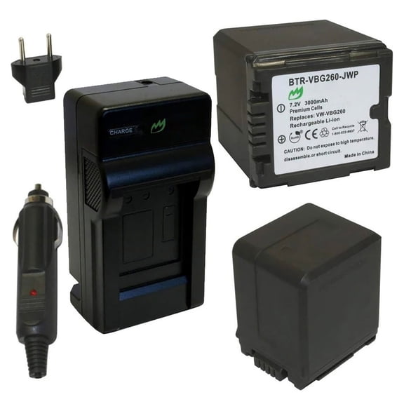 Replacement for Panasonic HDC-SDT750 Battery (2-Pack, 3000mAh) and Charger