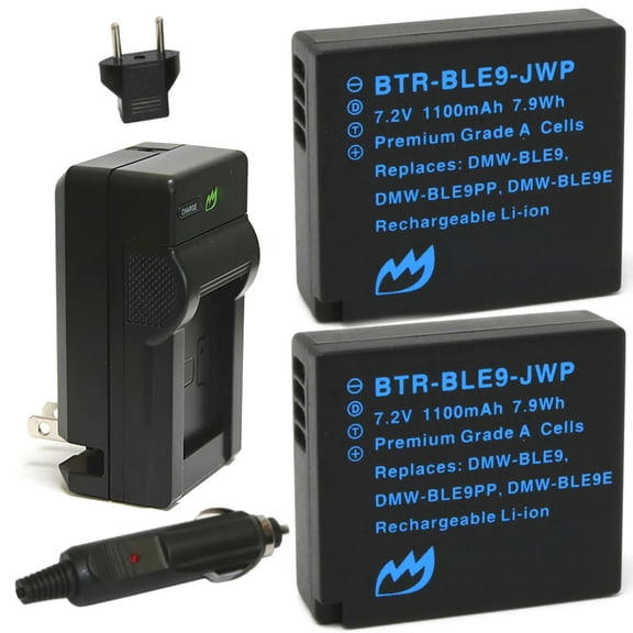 Replacement for Panasonic Lumix DMC-GF3 Battery (2-Pack, 1100mAh) and Charger with Car Adapter