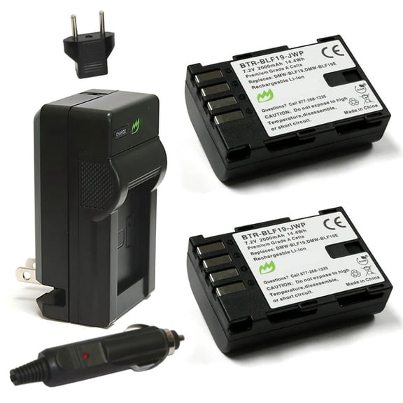 Replacement for Panasonic Lumix DMC-GH4 Battery (2-Pack, 2000mAh) and Charger with Car Adapter