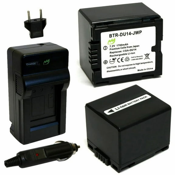 Replacement for Panasonic NV-GS85 Battery (2-Pack, 1700mAh) and Charger