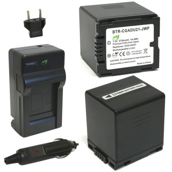 Replacement for Panasonic PV-GS85 Battery (2-Pack, 2700mAh) and Charger