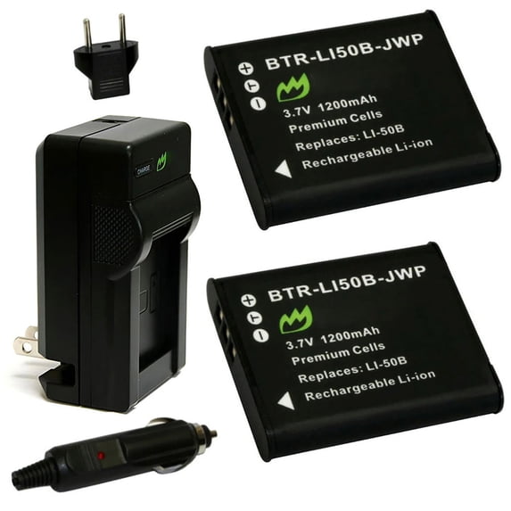Replacement for Pentax D-LI92 Battery (2-Pack, 1200mAh) and Charger with Car Adapter