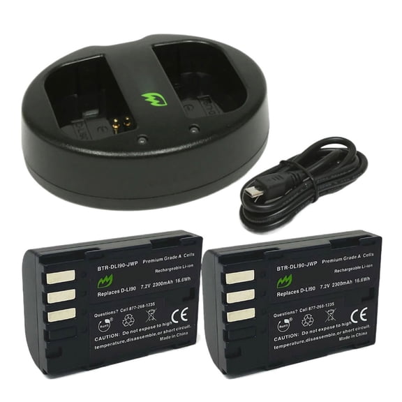 Replacement for Pentax K-3 Mark III Monochrome Battery (2-Pack, 2300mAh) and Dual Charger