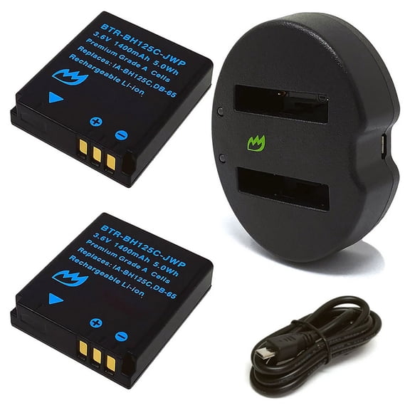 Replacement for Pentax MX-1 Battery (2-Pack, 1400mAh) and USB Dual Charger