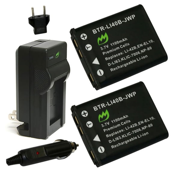 Replacement for Pentax Optio L40 Battery (2-Pack, 1100mAh) and Charger
