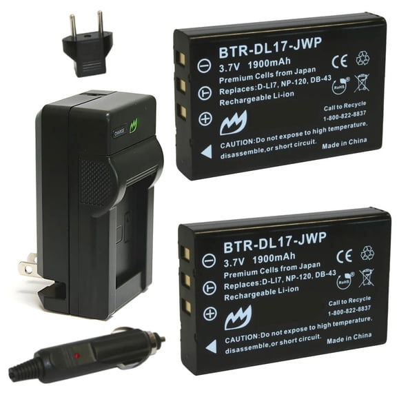 Replacement for Pentax Optio MX Battery (2-Pack, 1900mAh) and Charger with Car Adapter