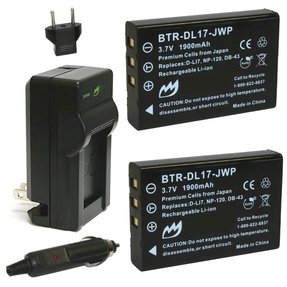 Replacement for Pentax Optio MX4 Battery (2-Pack, 1900mAh) and Charger