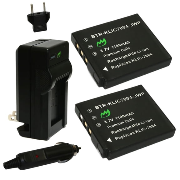 Replacement for Pentax Q Battery (2-Pack, 1100mAh) and Charger with Car Adapter