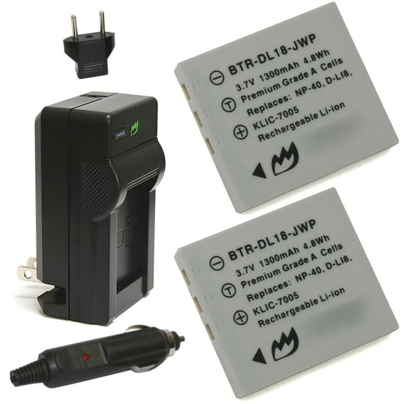 Replacement for Pentax S4 Battery (2-Pack, 1300mAh) and Charger
