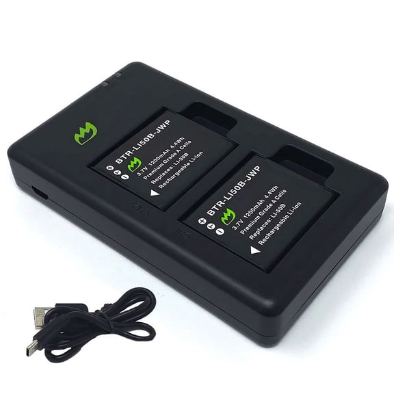 Replacement for Pentax WG-2 GPS Battery (2-Pack, 1200mAh) and Micro USB Charger