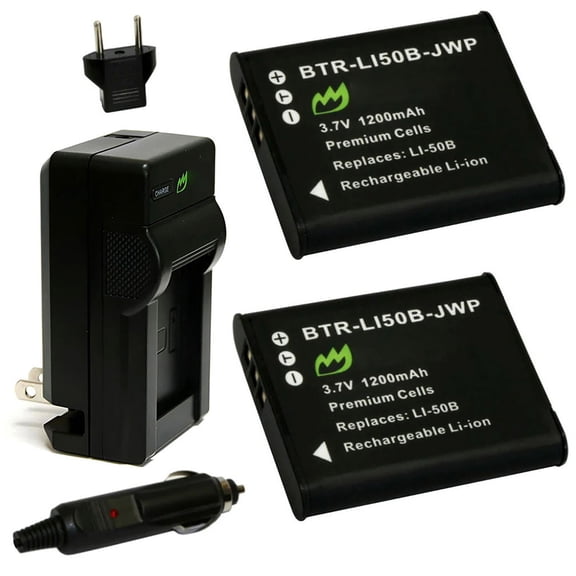 Replacement for Pentax WG-80 Battery (2-Pack, 1200mAh) and Charger