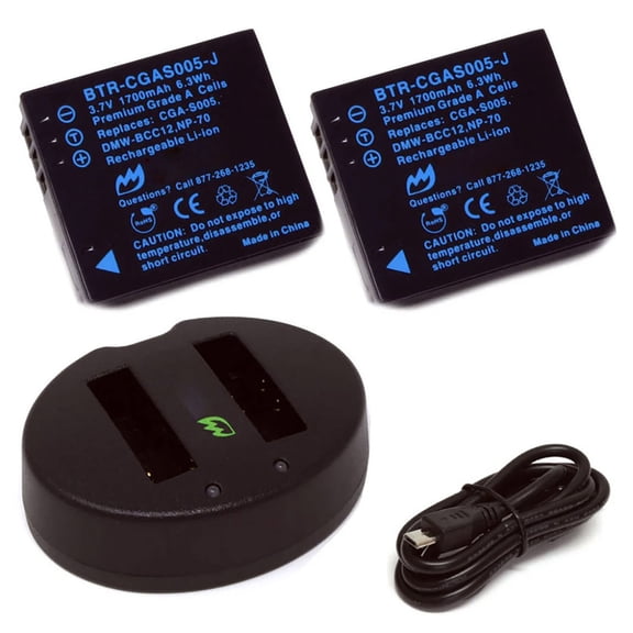 Replacement for Ricoh Caplio DB-60 Battery (2-Pack, 1700mAh) and Dual Charger