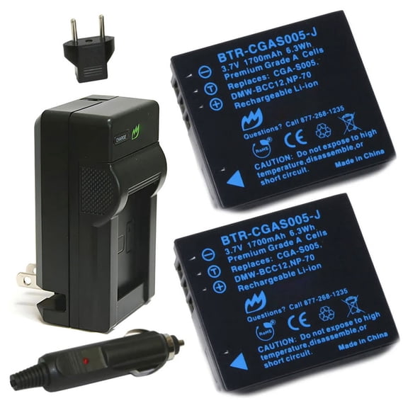 Replacement for Ricoh DB-60 Battery (2-Pack, 1700mAh) and Charger with Car Adapter