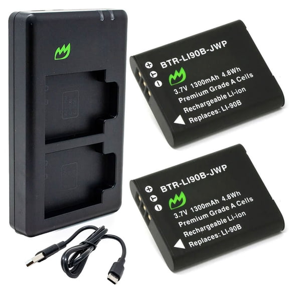 Replacement for Ricoh GR IIIx HDF Battery (2-Pack, 1300mAh) and USB-C Dual Charger