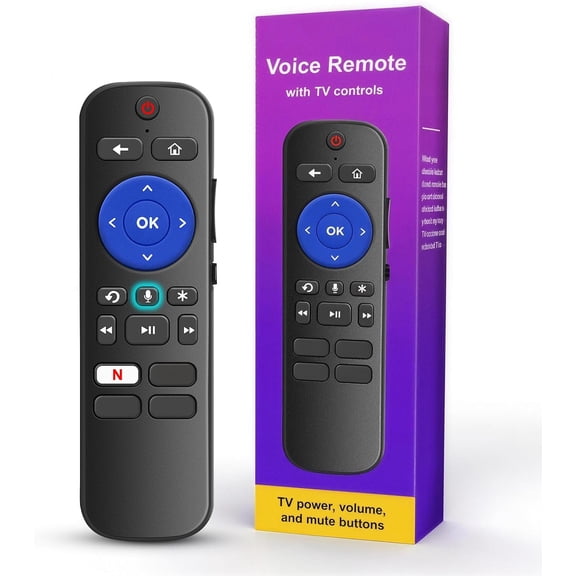 Replacement for Roku Voice Remote : Voice Remote Control for Roku TV Audio Devices Streaming Stick Most Players with 4 Shortcuts & Easy Setup Purple