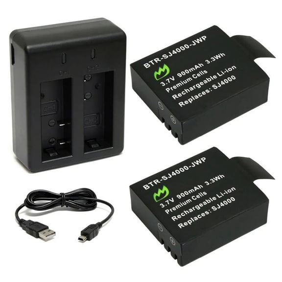 Replacement for SJCAM Acko Battery (2-Pack, 900mAh) and Dual Charger