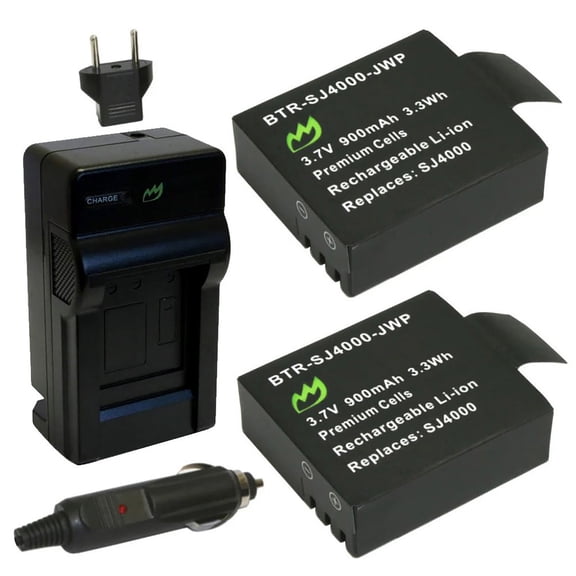 Replacement for SJCAM LCtech Battery (2-Pack, 900mAh) and Charger
