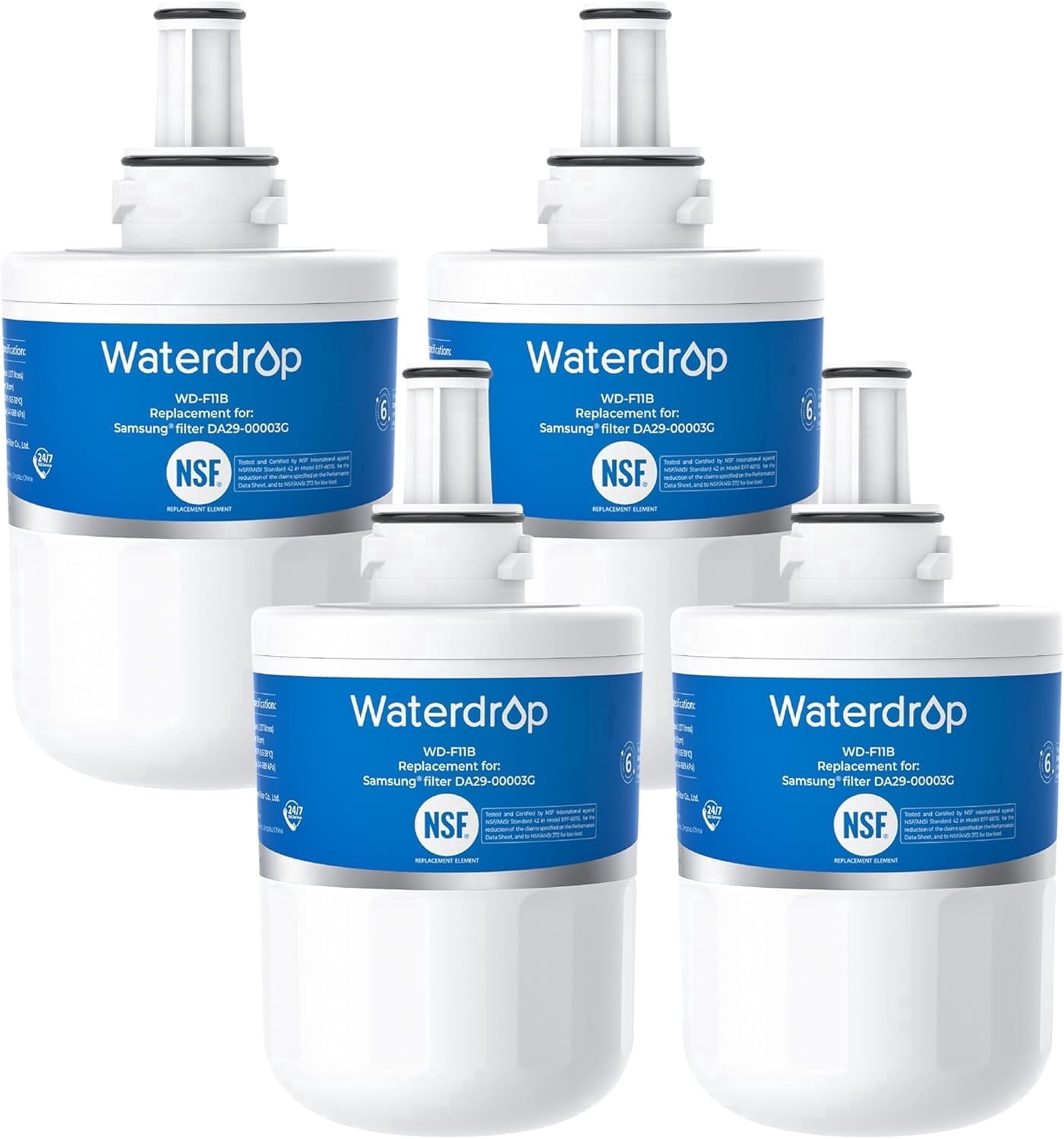 Waterdrop F11 Refrigerator Water Filter Replacement for Samsung® DA29-00003G, DA29-00003B, DA29-00003A, Aqua-Pure Plus, HAFCU1, RFG237AARS, FMS-1, RS22HDHPNSR, RSG257AARS, WSS-1,4 Pack