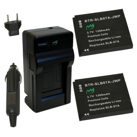 Replacement for Samsung SLB-07 Battery (2-Pack, 1300mAh) and Charger