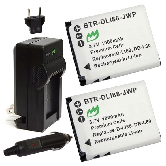 Replacement for Sanyo VPC-CG10 Battery (2-Pack, 1000mAh) and Charger with Car Adapter