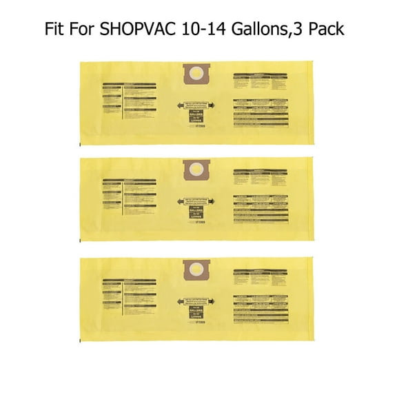 Replacement for Shop-Vac 90672 , 9067233 Type I Collection Bag 10-14 Gallon  Yellow 3 Pack