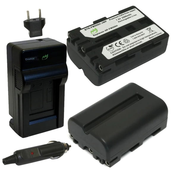 Replacement for Sony Alpha DSLR-A500 Battery (2-Pack, 2200mAh) and Charger