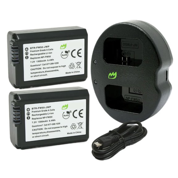 Replacement for Sony Alpha NEX-3 Battery (2-Pack, 1300mAh) and Dual Charger