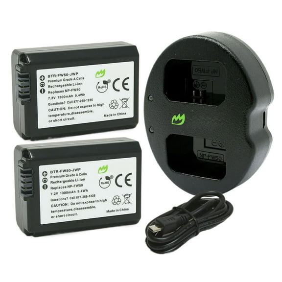 Replacement for Sony Alpha SLT-A37 Battery (2-Pack, 1300mAh) and Dual Charger