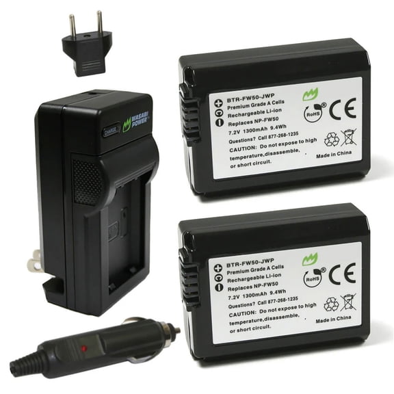 Replacement for Sony Alpha ILCE-6400 Battery (2-Pack, 1300mAh) and Charger with Car Adapter