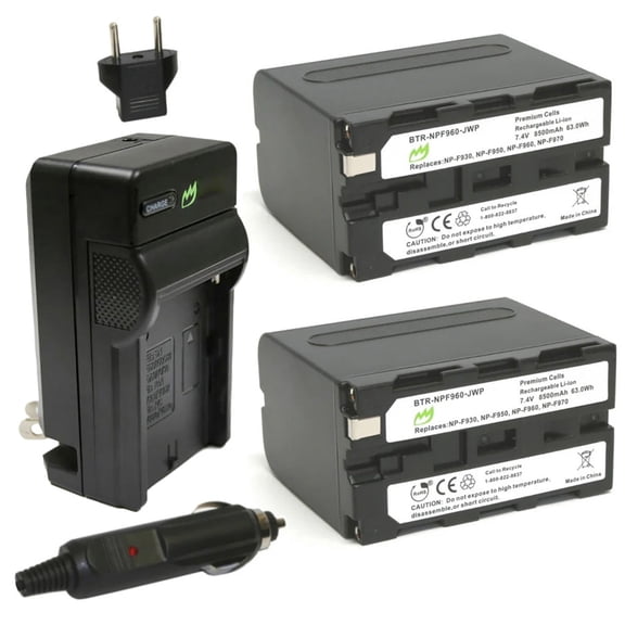 Replacement for Sony Atomos Shinobi Battery (2-Pack, 8500mAh) and Charger with Car Adapter