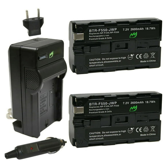 Replacement for Sony DCR-TRV900 Battery (2-Pack, 2600mAh) and Charger