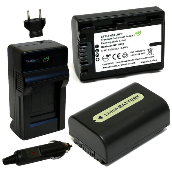 Replacement for Sony DSLR-A230 Battery (2-Pack, 1300mAh) and Charger with Car Adapter
