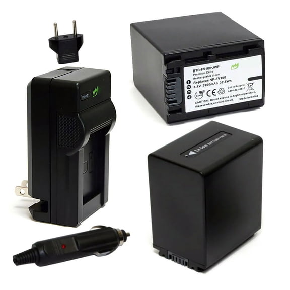 Replacement for Sony FDR-AX100 Battery (2-Pack, 3900mAh) and Charger