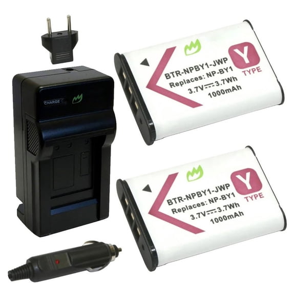 Replacement for Sony HDR-AZ1 Action Cam Mini Battery (2-Pack, 1000mAh) and Charger