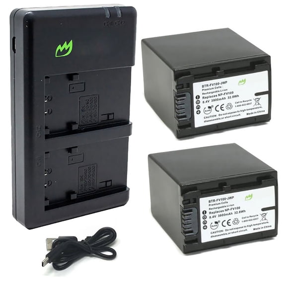 Replacement for Sony HDR-XR155 Battery (2-Pack, 3900mAh) and Micro USB Dual Charger